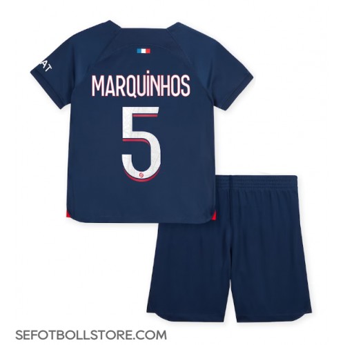 Paris Saint-Germain Marquinhos #5 Replika babykläder Hemmaställ Barn 2023-24 Kortärmad (+ korta byxor)